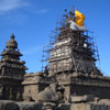 A view of restoring works at Mamallapuram Seashore temple