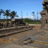 Seashore temple area and sculptures view at Mamallapuram