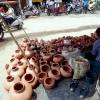 Earthen Pots Seller At Canal market
