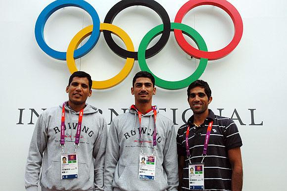 Indian rowing team members (from left) Sandeep Kumar, Swaran Singh, Manjit Singh