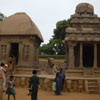 Visitors at Arjunas and Drupadi's rahta area in Five rathas in Mamallapuram