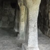 A view of stone pillars at Beema's ratha in Mamallapuram