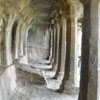 A view of stone pillars at Beema's ratha in Mahabalipuram