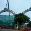 Anna Arch Supported by Crane - Close View