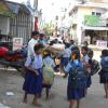 School children in uniform at Besant Nagar - Chennai...