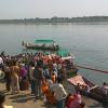 Small boat in Narmada river in Maheshwar