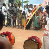 Using ribbons for drum at Mylapuram village festival