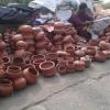 A busy pot seller at Attukal Pongala festival